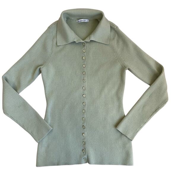 Abercrombie & Fitch Slim Ribbed Button Down Polo Sweater Cardigan Pastel Green S - Picture 8 of 16